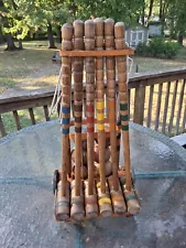 Rare Vintage 6 Player Wood Croquet Set Original Metal Cart W / Wheels Complete