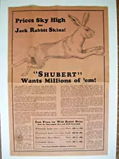 LG. 1928 SHUBERT SHIPPER FUR CO. RABBIT FLYER$ FUR PRICE LIST TRAPS TRAPPING