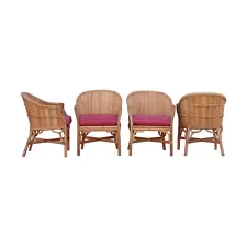 Set of 4 Organic Modern Rattan Bamboo Barrel Back Dining Chairs