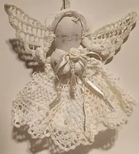 Vintage Angel Crochet Ornament Hanging 7" Read Description