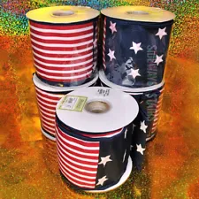 REGENCY AMERICAN RIBBON 5 ROLLS 4" wide 5yd 25yd dupion silk stars stripes wired