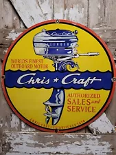 VINTAGE CHRIS CRAFT PORCELAIN SIGN 30" LARGE OUTBOARD MOTOR BOAT SALES SERVICE