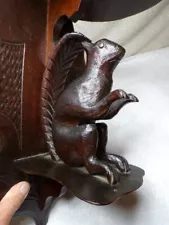 Antique Hand Carved Wooden Wall Shelf, Squirrel, “Black Forest” Style