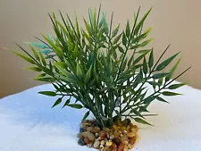 6" H x 5"W Little-Leaves BAMBOO thick BUSH plastic Plant, stone base