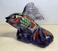 Fenton Purple Glass Hand Painted Koi Fish Figurine