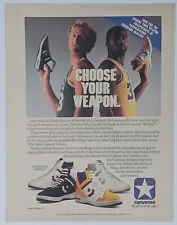 1980's Basketball Larry Bird Magic Johnson CONVERSE Shoes Colorful Vtg Print Ad