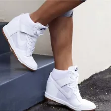 Nike Women's Size 8.5 White Dunk Sky Hi Mesh Hidden Heel Wedge Sneakers Shoes