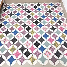 Handmade Original Cathedral Windows Cotton Patchwork quilt top/topper 86x86"