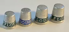 4 Metal Adertising Thimbles "I - H Flour" 2 Sizes 5/8" across & 1/2" across