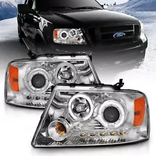 For 2004-2008 Ford F150 Led Halo Ring Projector Chrome Headlights Set