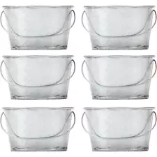 Set of 6 Mini Oval Tub Galvanized Planter 3.8 Inches for DIY Craft Party Favors