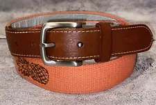 Vineyard Vines Graphic Patterned Tropical Pineapple Leather Canvas Belt Size 34