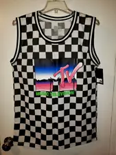 NEW MTV MUSIC TELEVISION TANK TOP SHIRT MENS L BLACK WHITE CHECKERED 80s RETRO