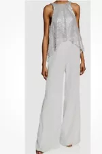 NWT TADASHI SHOJI SHO Womens White Sequin Jumpsuit Evening Party Cocktail Size 8