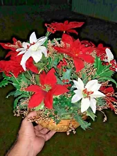 Basket Floral Poinsettia Dried Baby's Breath Holly Berry Arrangement ❤️wc11h1s