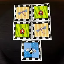 5 Drink Coasters Lady Bug Dragonfly Bee For Kids And For Fun Colorful