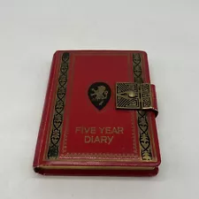 Vintage 5 Year Diary With Lock Unused Red With Gold Accents *NO KEYS*