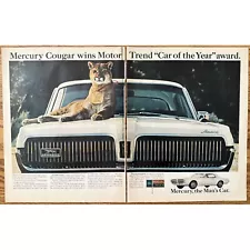 1967 Mercury Cougar 2 Page Vintage Print Ad Motor Trend Car of The Year Award