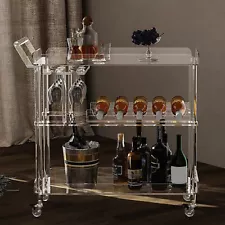 3-Tier High-grade Acrylic Bar Cart Kitchen Cart Serving Cart With Wine Rack