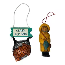 Kurt S. Adler Fisherman Ornament & Crabs For Sale Ornament Lot of 2