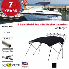 Oceansouth 3 Bow Bimini Top with Rocket Launcher 4ft Length 51"- 59" Black