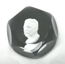 Baccarat Teddy Roosevelt Paperweight Faceted Amethyst Sulfide Cameo Glass