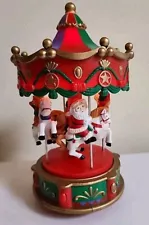 VTG 9" PLASTIC CHRISTMAS MERRY GO ROUND CAROUSEL LIGHTS UP MOVES (NO MUSIC)