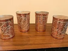 (4) VINTAGE HANDMADE PEWTER GOBLETS (FLORAL PATTERN)