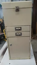 VINTAGE METAL CABINET VERTICAL TOP, 2 DRAWERS AND FRONT DOOR w/KEY LOCK 30" TALL