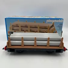 Playmobil Flat Bed Pipe Car 4105 Train 1985 Complete with Original Box 7 Pipes