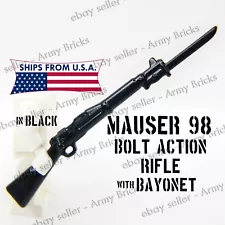 Mauser 98 Bolt Action Rifle w Bayonet •CUSTOM TOY Brick Weapons for Minifigs BLK