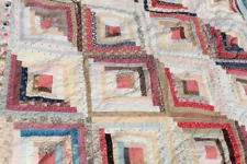 New ListingANTIQUE C1930 LOG CABIN Quilt NEEDS TLC