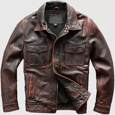 Men’s Vintage Cafe Racer Motorcycle Distressed Tan Brown Leather Jacket