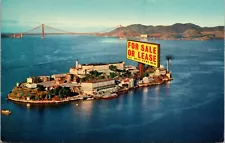 Postcard San Francisco California Alcatraz "For Sale or Lease" Golden Gate Brdg