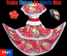 TRAJES TIPICOS FLOREADO DE PUERTO RICO, JIBARA PLENA PUERTORRIQUEÑA 3PC PR#1.