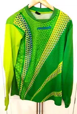 Reusch Soccer Goalie Jersey w Padded Elbows Pro Lime Green Retro Pattern Size M