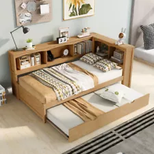 Solid Wood Daybed with Trundle Storage Bookcases Twin Size Sofa Bed Platform Bed