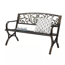 Modern Ornate Iron Bench with Brushed Bronze Finish 50 Inch Outdoor Bench 500 lb