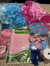 Large Lot 35 Pc Baby Shower Gender Reveal Decorations Buttons Pink Blue Banners