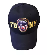 FDNY BASEBALL HAT BALL CAP NAVY YELLOW FIRE DEPARTMENT NEW YORK BADGE MENS