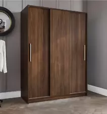 Armoire Wardrobe 3 Sliding Doors 2 Drawers Shelves Hanging Rod 71in Walnut Tall