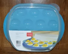 Good Cook Deviled Egg Tray 14 Capacity Blue Plastic w/Lid Travel Storage