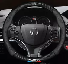 38cm 15" Steering Wheel Cover Faux Leather For Acura Carbon Fiber + Black