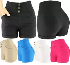 Womens Solid Colors Cotton Blend High Waist Summer Sexy Stretchy Shorts