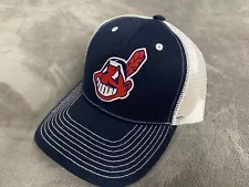 ⚾️CLEVELAND INDIANS CLASSIC CHIEF WAHOO TRUCKER HAT CAP NAVY BLUE WHITE MESH NEW