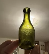 Early Blown Sample Size Pretty Olive Green Wine Bottle Kickup Base 1890s Era Old