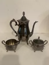 Vintage Silver Plated Victorian Tea Set 3 Piece Marked Leonard RARE See Photos