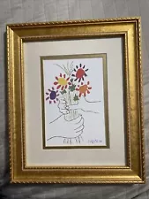 pablo picasso original hand-signed lithograph Flower Of Peace Dated 02/14/1958