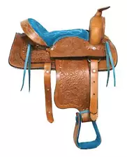 12" Kids Blue Turquoise Youth Pleasure Leather Mini Pony Saddle