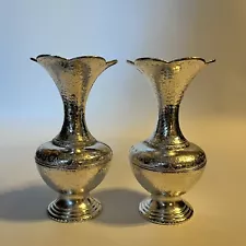 PAIR Silver Plated Bud Vases made in Italy ABAD 4.5" Scalloped Textural Design